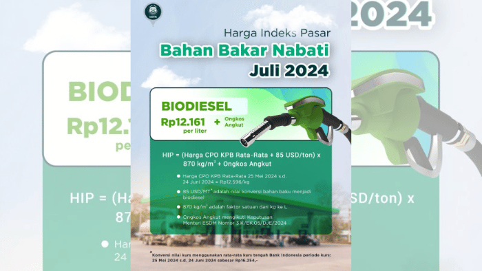HIP BBN Biodiesel Bulan Juli 2024 Rp12.161 per Liter. Foto: esdm